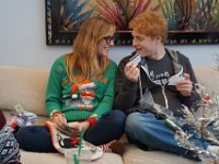 Christmas Celebration 2017-1016  Rachel and Scot discussing the loot